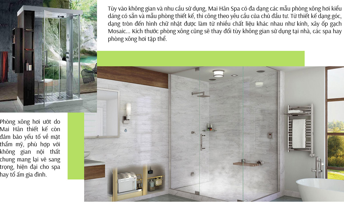 Phòng xông hơi ướt thiết kế sang trọng, đa dạng mẫu mã