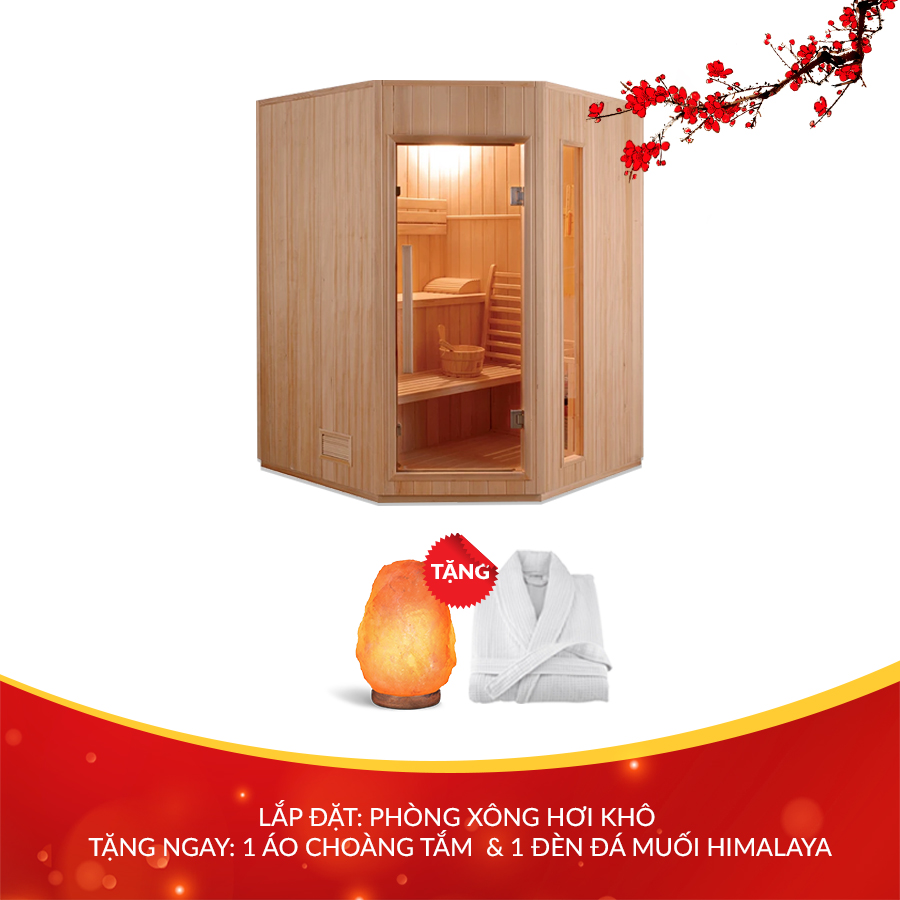 Mua phòng xông hơi khô, tặng ngay áo choàng tắm 100% cotton và 1 đèn đá muối tự nhiên