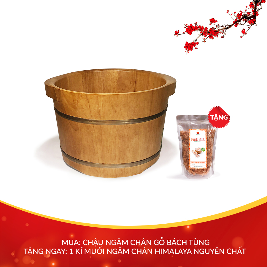 Mua chậu ngâm chân gỗ bách tùng, tặng ngay 1 kí muối ngâm chân himalaya nguyên chất 