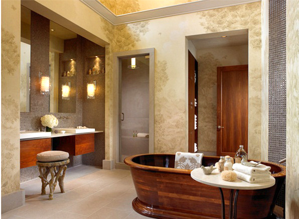 Không gian phòng Spa kết hợp chậu ngâm chân cùng bồn tắm gỗ