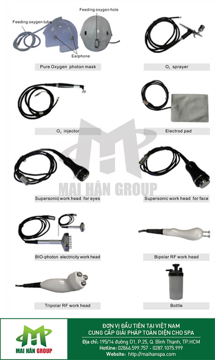 Các đầu chức năng và phụ kiện đi kèm máy Oxy-Jet đa chức năng G882A-S1