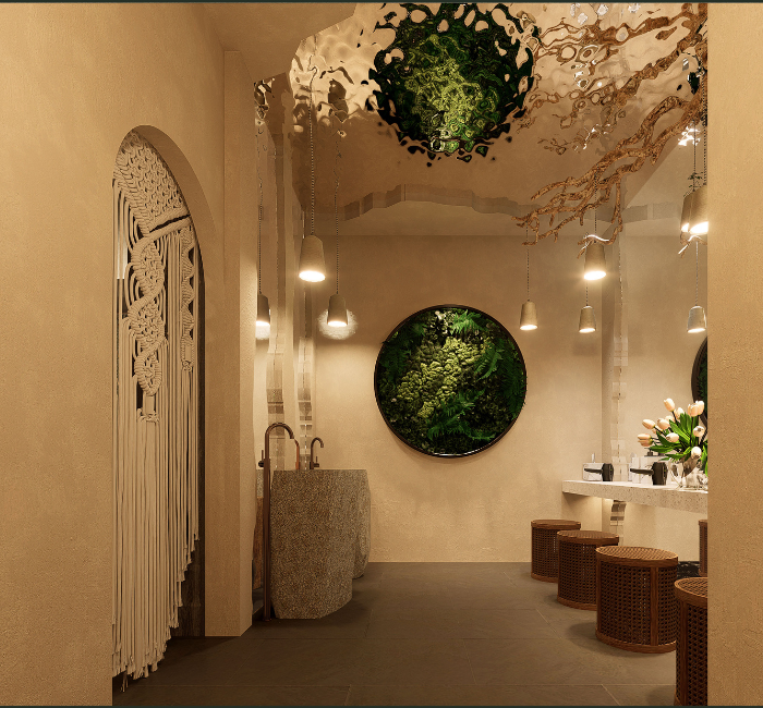 Phòng makeup tone nâu ấm, nhẹ nhàng Phòng makeup tone nâu ấm, nhẹ nhàng