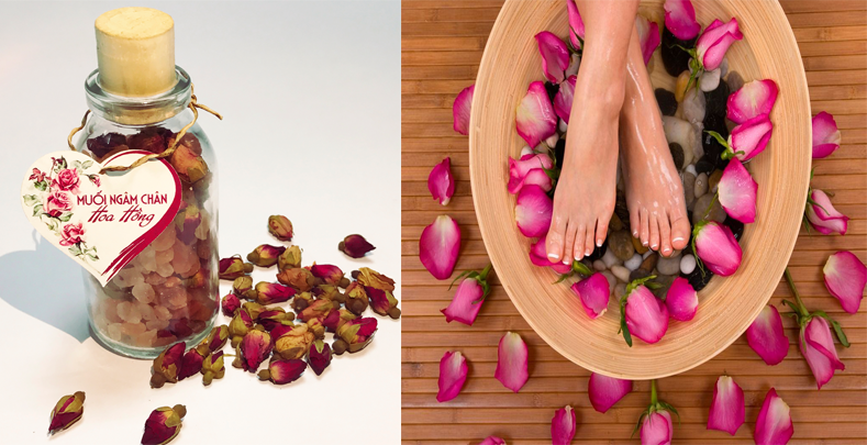 Muối ngâm chân hoa hồng Muối ngâm chân hoa hồng