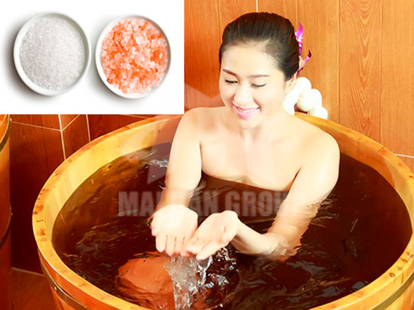 Bồn tắm gỗ ngâm tắm muối hạt Himalaya