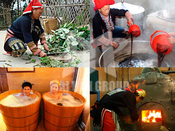 Bồn tắm gỗ ngâm tắm thảo dược của người Dao