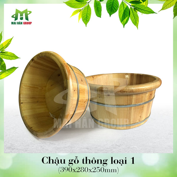 Chậu gỗ châm chân gỗ thông