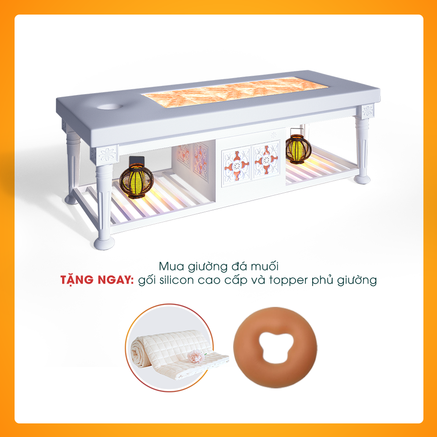 TẶNG NGAY gối silicon cao cấp và topper phủ giường khi mua Giường Đá muối massage