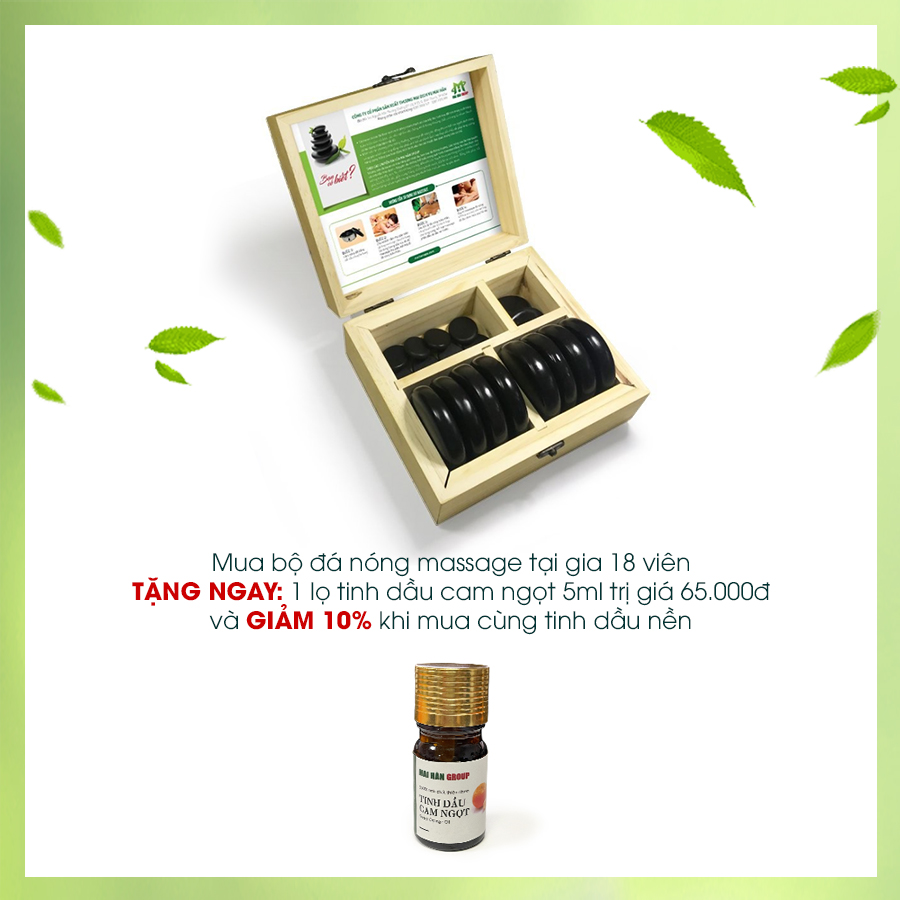 Mua Bộ đá nóng massage tại gia (18 viên) TẶNG 1 lọ tinh dầu cam ngọt 5ml trị giá 65.000 và GIẢM 10% khi mua cùng tinh dầu nền