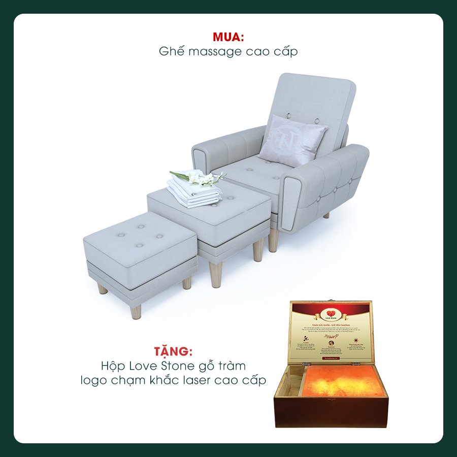 Mua ghế massage luxury tặng ngày 1 hộp lovestone gỗ tràm logo chạm khắc laser cao cấp