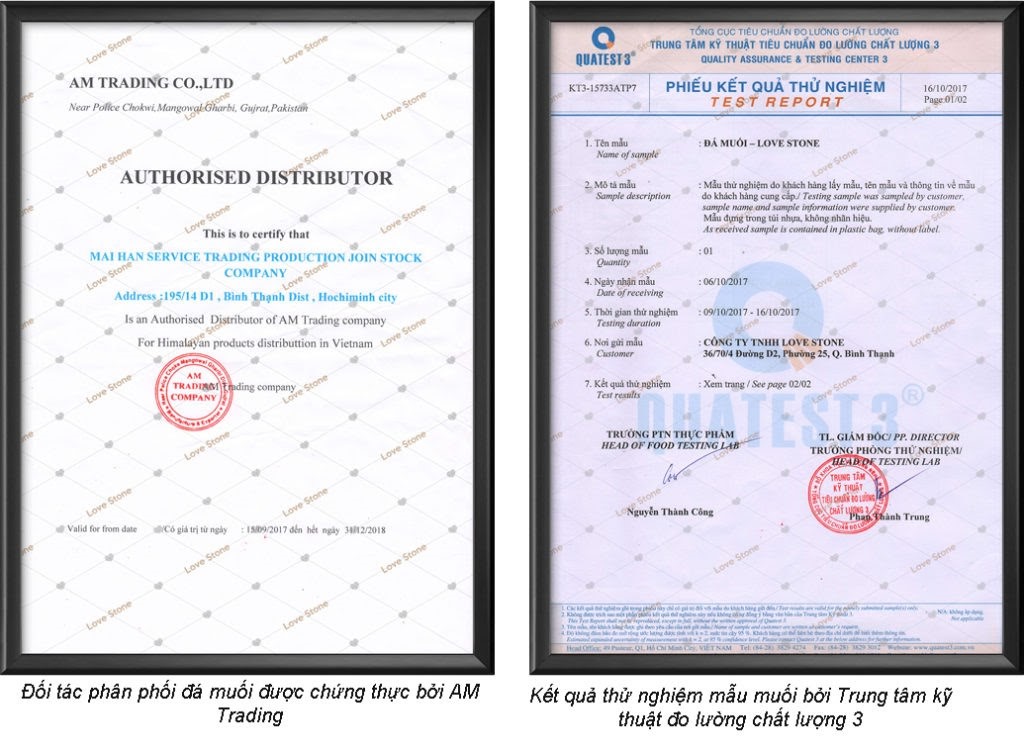 Giấy chứng nhận hộp đá muối massage chân LoveStone