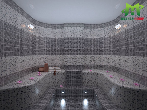 Phòng xông hơi xây ốp gạch Mosaic