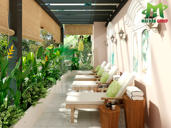 Trang trí spa mini với mảng xanh mát mắt